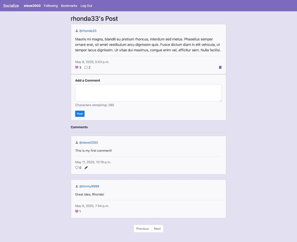 Socialize - post detail page